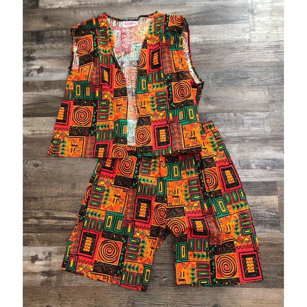 Vintage Freedom Wear Adult One Size Multi Color Vest & Shorts SET Made USA